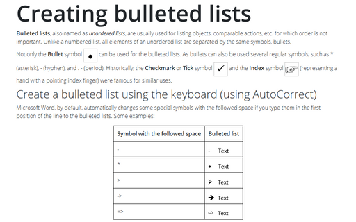 Creating bulleted lists