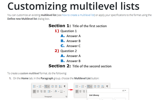 Customizing multilevel lists