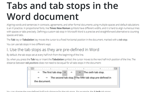 Tabs and tab stops in the Word document