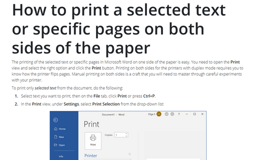 How to print a selected text or specific pages on both sides of the paper