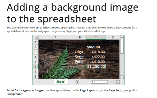 Adding a background image to the spreadsheet