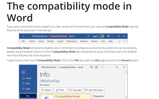 The compatibility mode in Word