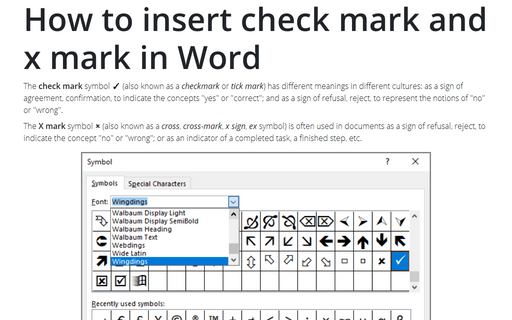How to insert check mark and x mark in Word