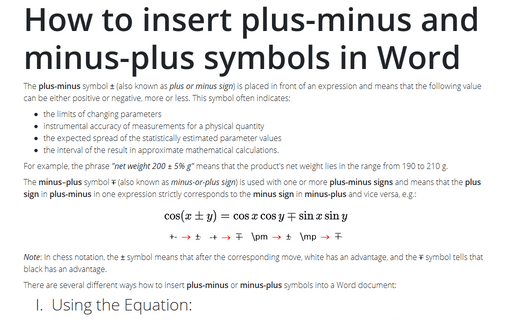 How to insert plus-minus and minus-plus symbols in Word