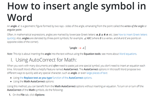 How to insert angle symbol in Word
