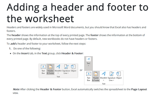 Adding a header and footer to the worksheet