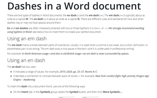 Dashes in a Word document