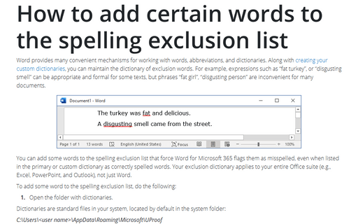 How to add certain words to the spelling exclusion list