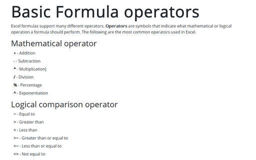 Basic Formula operators