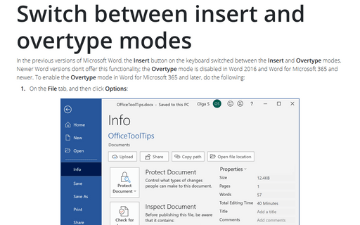 Switch between insert and overtype modes
