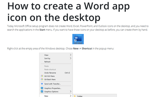 How to create a Word app icon on the desktop