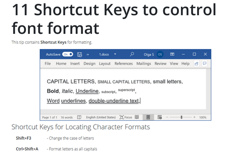 11 Shortcut Keys to control font format