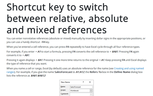 Shortcut key to switch between relative, absolute and mixed references