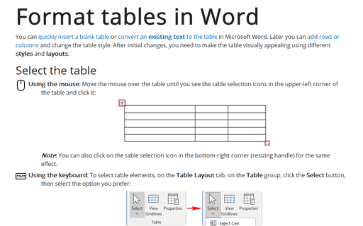 Format tables in Word