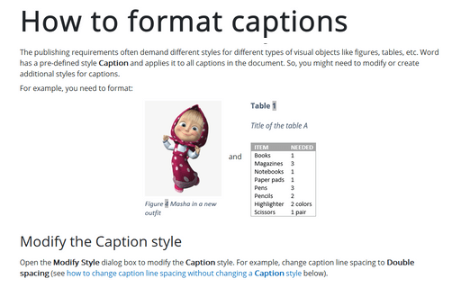 How to format captions