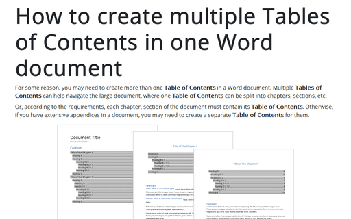 How to create multiple Tables of Contents in one Word document
