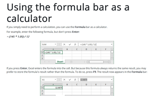Using the formula bar as a calculator