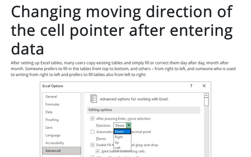 Changing moving direction of the cell pointer after entering data
