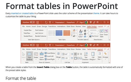 Format tables in PowerPoint