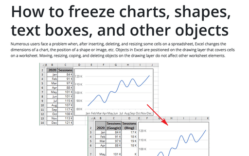 How to freeze charts, shapes, text boxes, and other objects in Excel