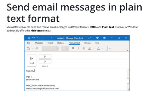 Send email messages in plain text format