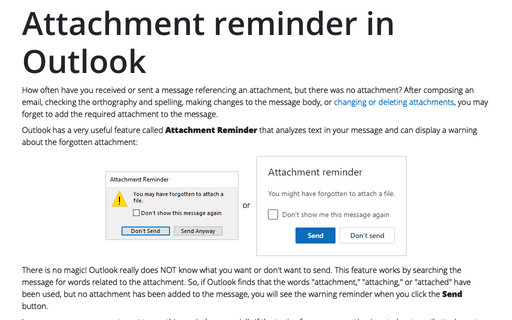 Attachment reminder in Outlook