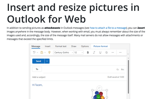 Insert and resize pictures in Outlook for Web