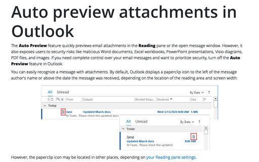 Auto preview attachments in Outlook