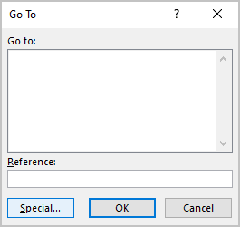 Go To dilog box in Excel 365