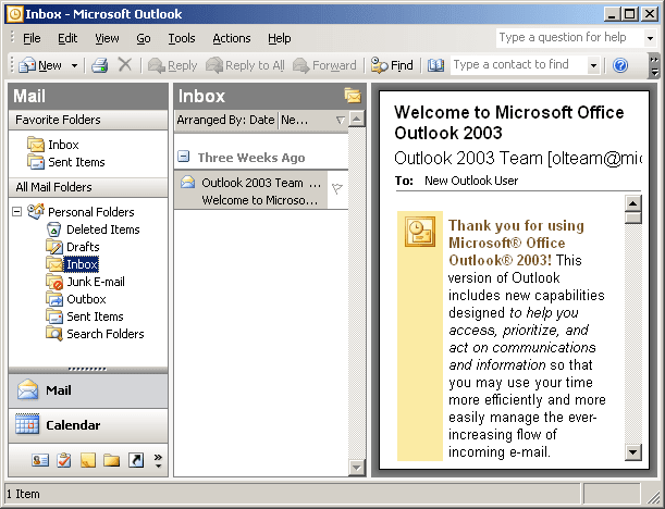 désactiver l'aperçu automatique dans Outlook 2003