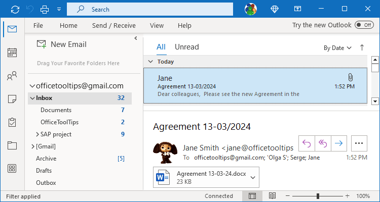 Right Layout in Outlook 365