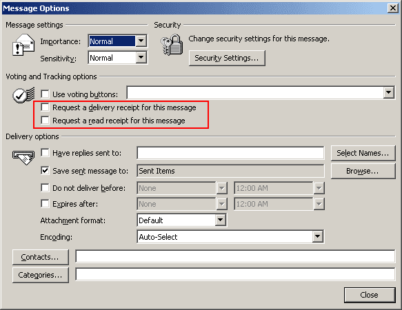 Message Options in Outlook 2003