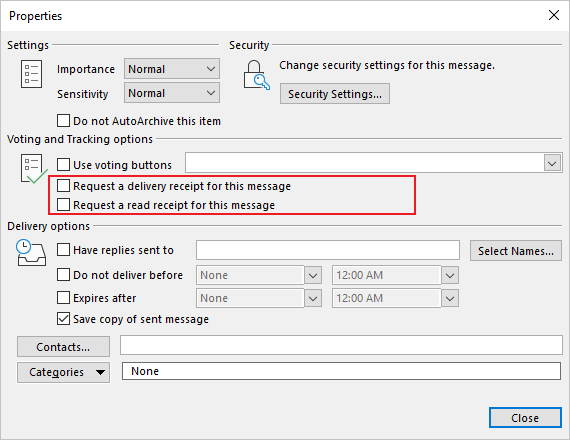 Message Options in Outlook 365