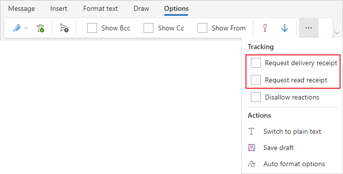 Request a receipt in Simplified ribbon Outlook for Web