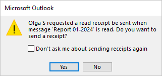 Warning message in Outlook 365