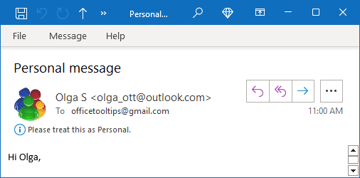 Received message with Personal option in Outlook 365