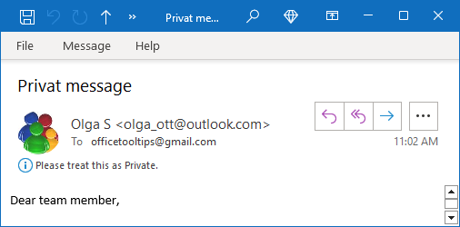 Received message with Private option in Outlook 365