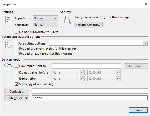 Profile properties in Mail dialog box Windows 10