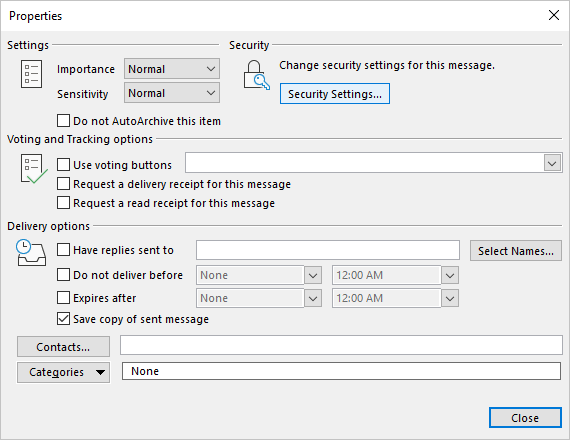 Security Settings in Properties dialog box Outlook for Microsoft 365 Security Settings in Properties dialog box Outlook 365