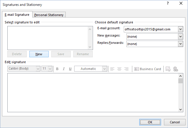 Signatures and Stationery in Outlook 2016