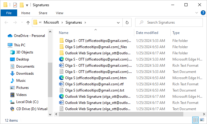 Signatures in Windows 10 Explorer
