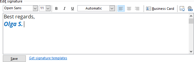 Example of a new signature in Outlook 365