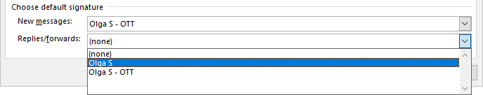 Choose default signature in Signatures and Stationery dialog box Outlook 365