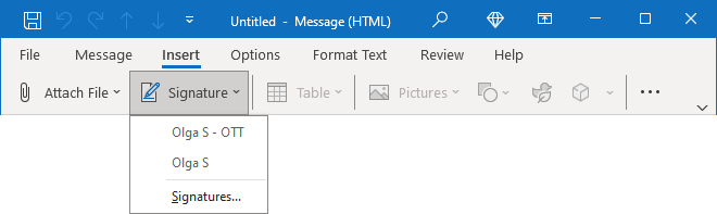 Insert signature in Simplified ribbon Outlook 365