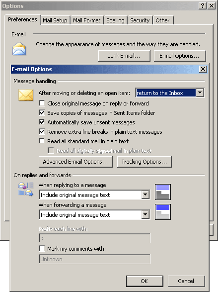как перенаправить электронную почту в папку в отношение 2003