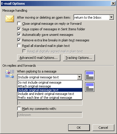 E-mail Options Outlook 2003