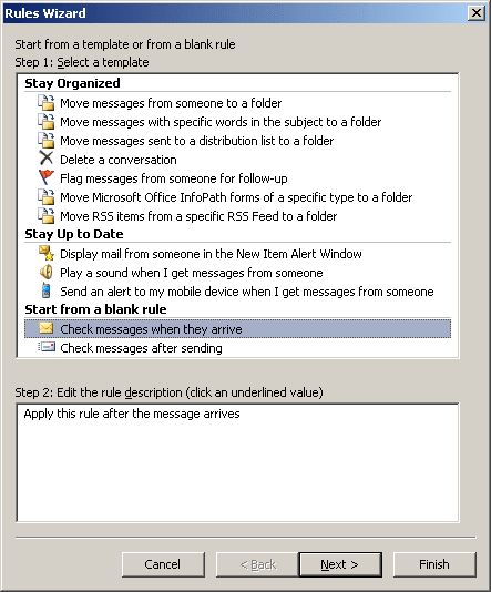 Rules Wizard in Outlook 2007