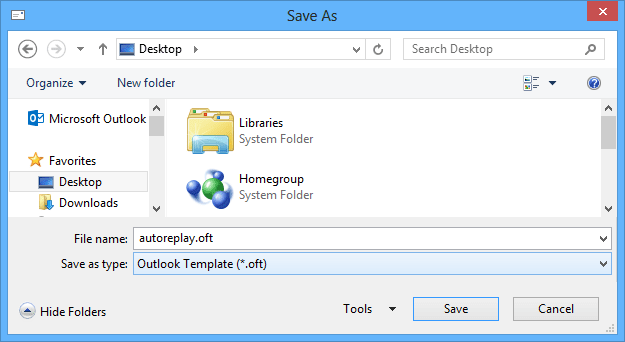 Save as template in Outlook 2013