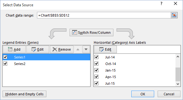 Select Data Source in Excel 2016