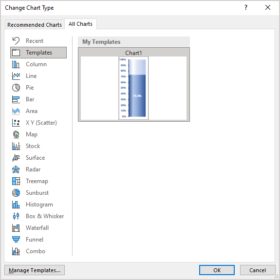 Use chart template in Excel 365